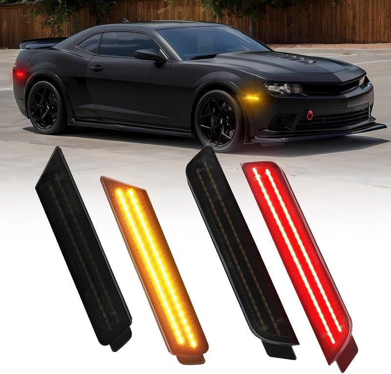 AUTOONE LED Side Marker Lights Red & Yellow Compatible With 5th Gen Chevy Camaro 2010-2015, Front & Rear Fender Side Markers, Turn Signal Amber & Brake Light Red, 4PCS - Image 1